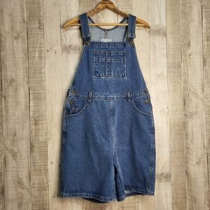 Real Comfort Blue Denim Overall Shorts Size Medium.**** Has Small Stain.